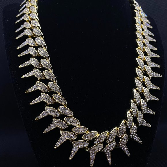 Men's 24' Iced Out Diamond 25mm 2 Row Spiked Chain Necklace - Picture 3 of 4